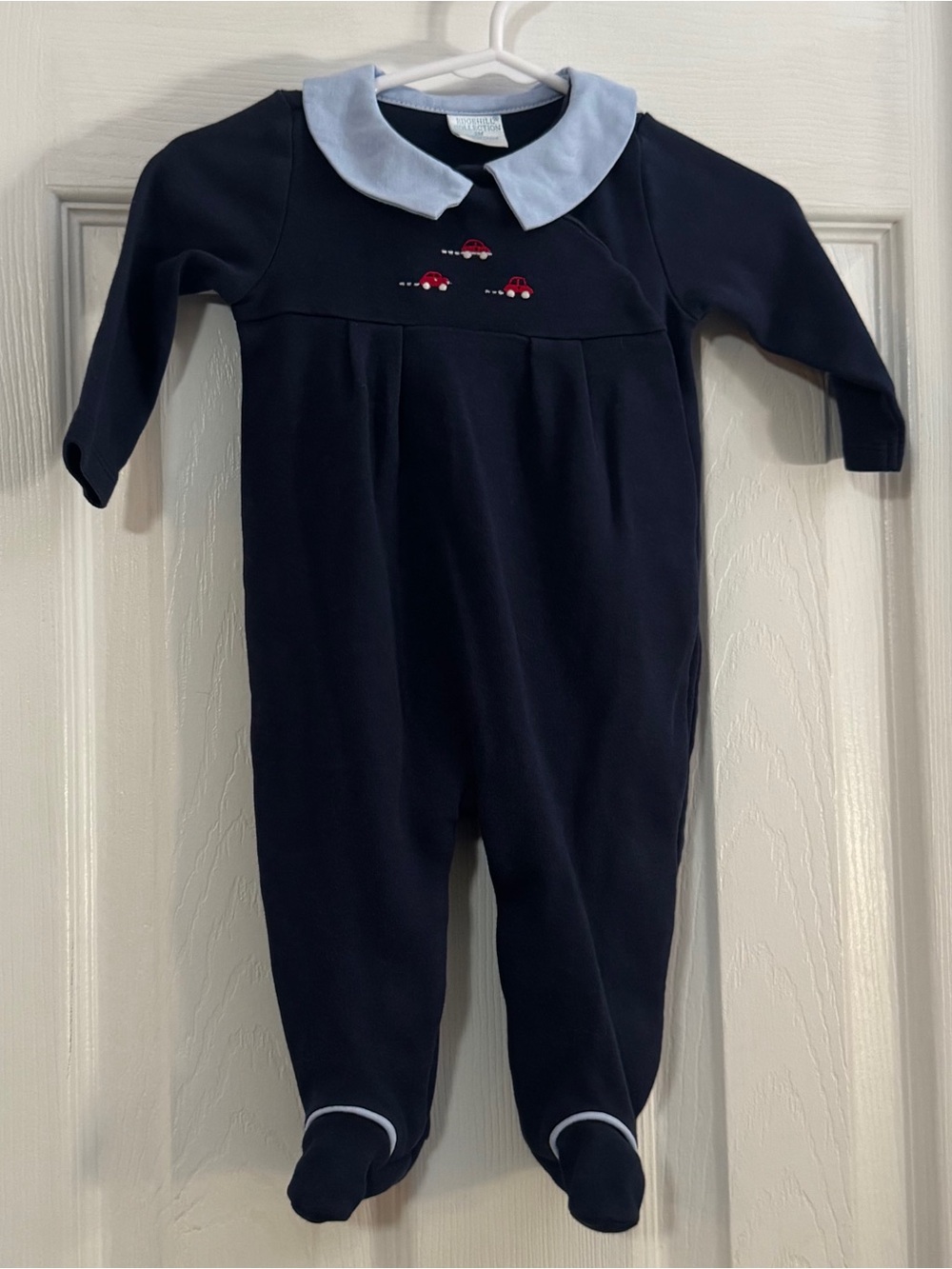 Edgehill Collection Footed One Piece Romper with Peter Pan Collar Long Sleeve